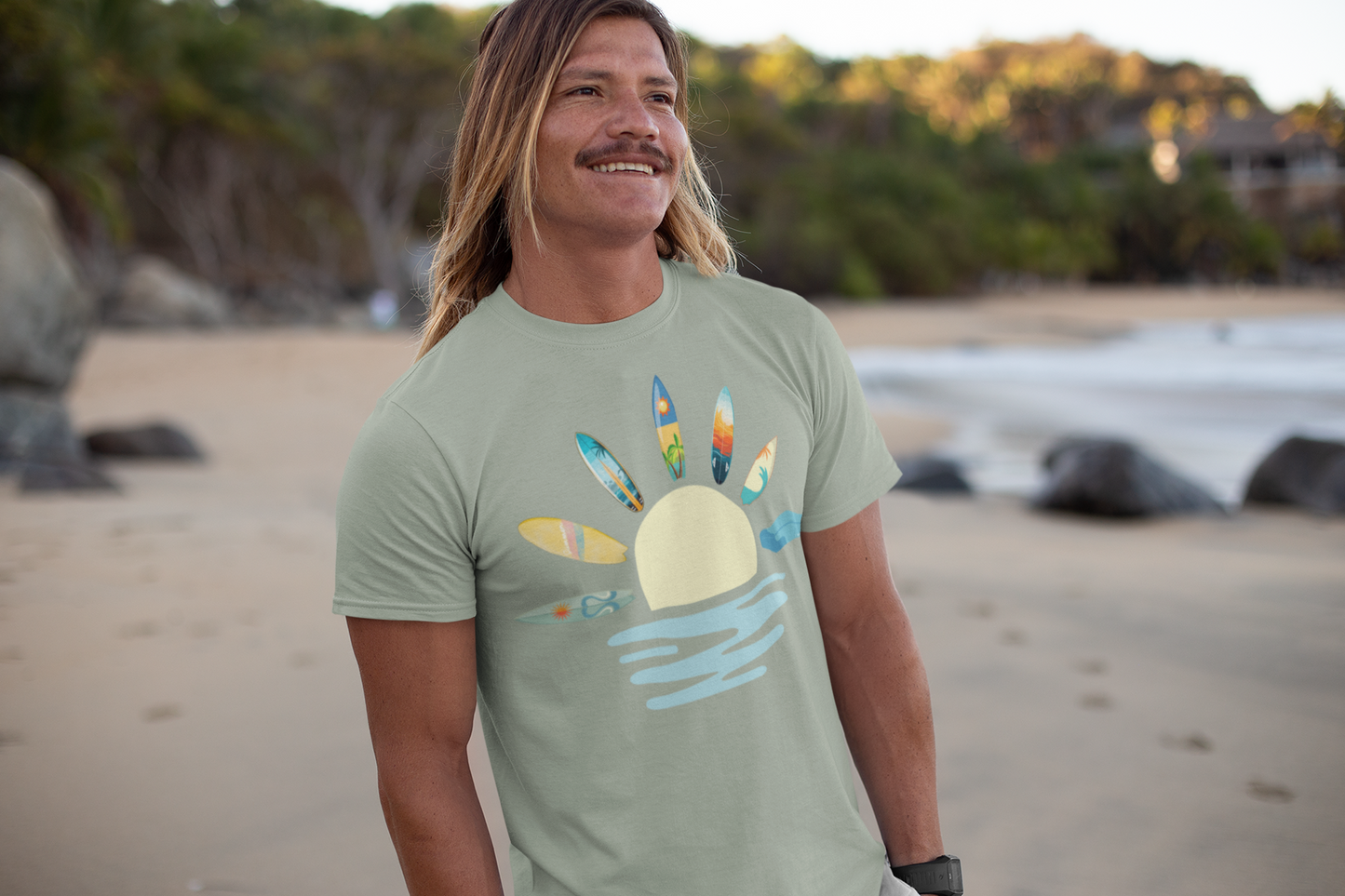 Beach Vibes T-Shirt, Summer Surf Tee, Sand & Sea Shirt, Holiday Surfboard Top, Colourful Unisex Jersey